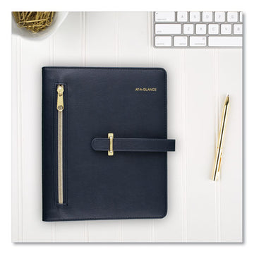 AT-A-GLANCE® Buckle Closure Planner-organizer Starter Set, 8.5 X 5.5, Navy Blue-gold Cover, 12-month (jan To Dec): Undated freeshipping - TVN Wholesale